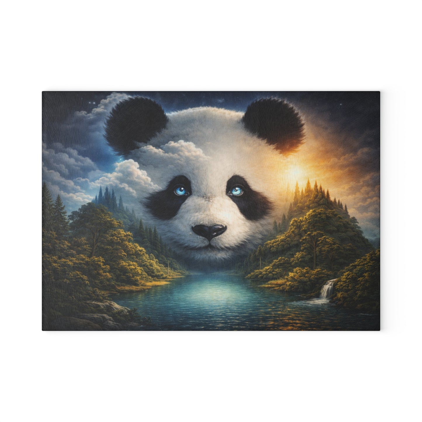 Panda Mountain Landscape Glass Cutting Board – Serene Wildlife Nature Artwork