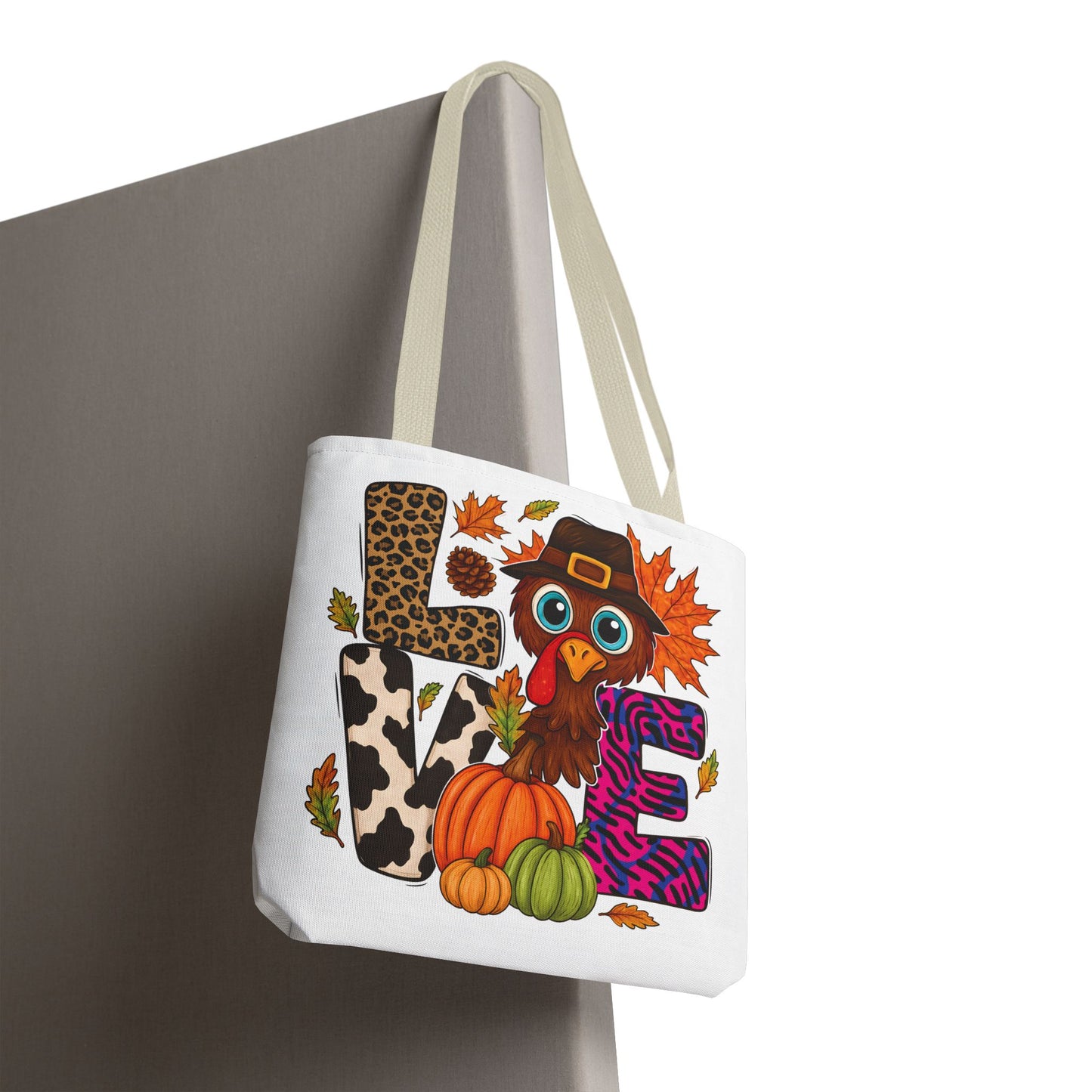 🦃 LOVE Turkey Tote Bag – Wild Prints, Big Eyes & Thanksgiving Fun 🎨