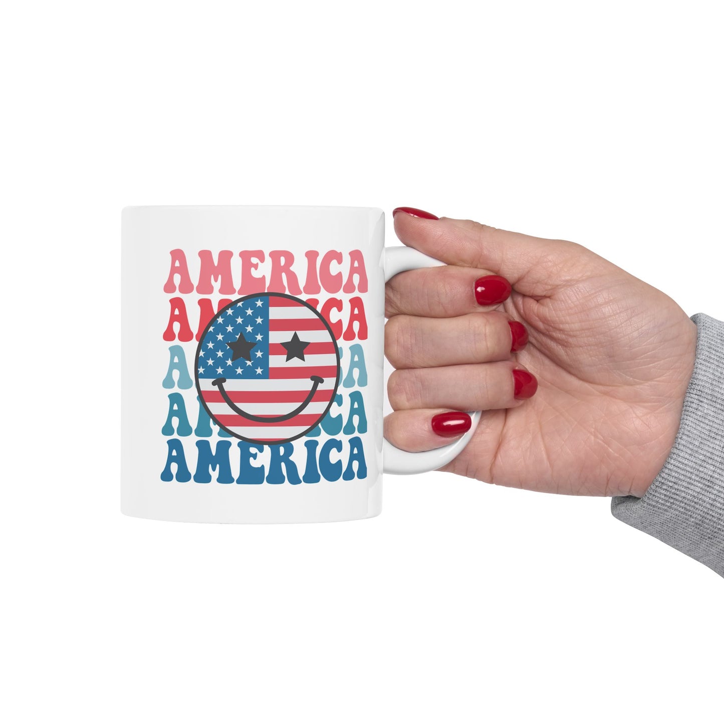 USA America Smiley Face Mug – Celebrate Patriotism with Style and Fun! 🎆