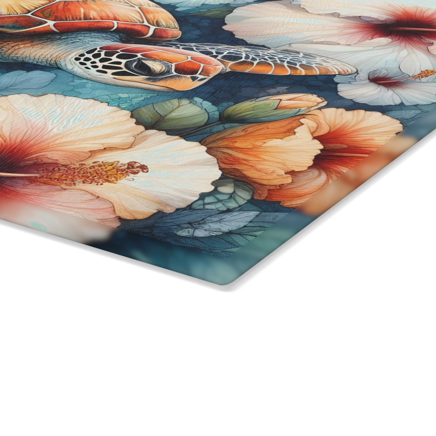 🐢 Tropical Sea Turtle & Hibiscus Cutting Board – Coastal Elegance for Your Kitchen 🌺