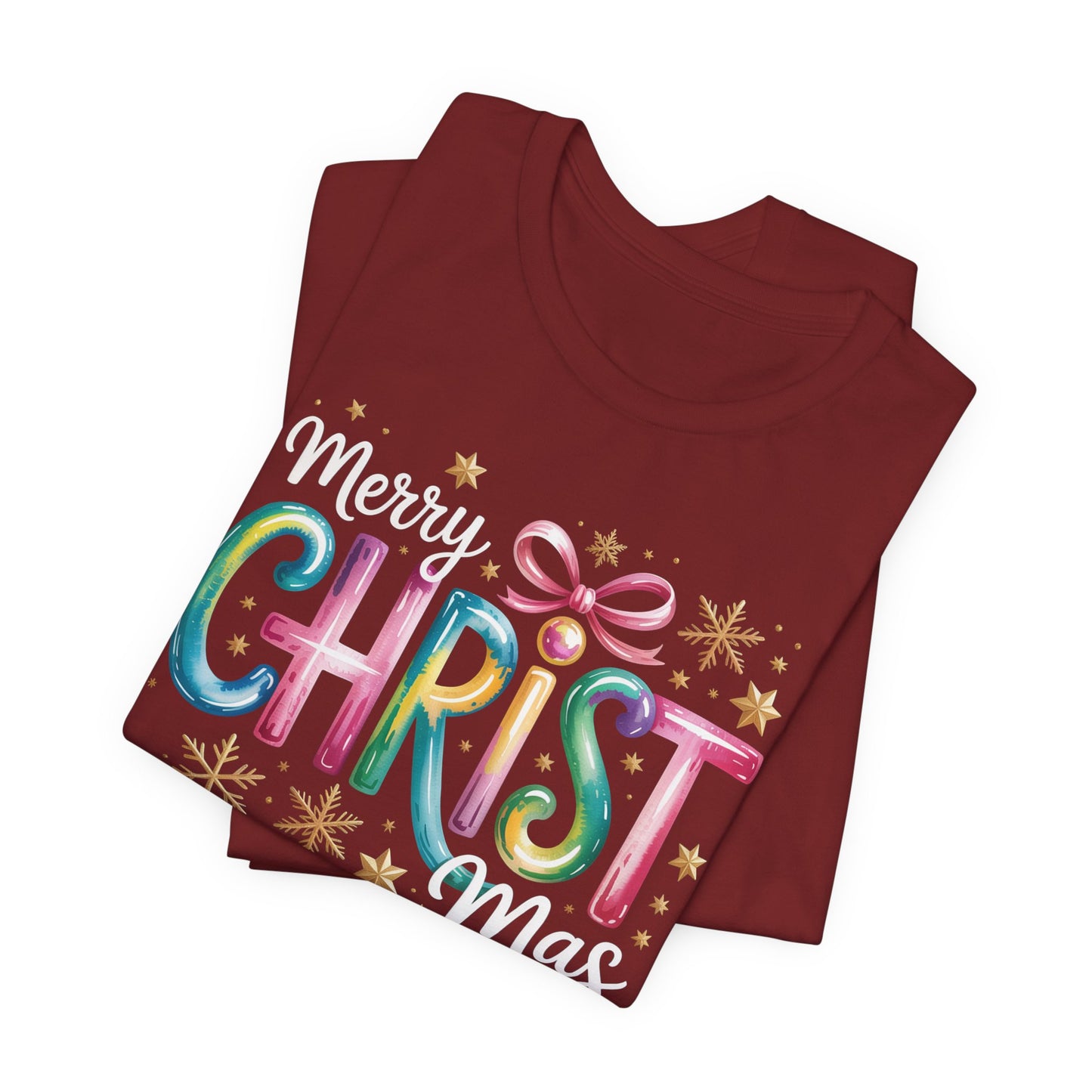 🎄✨ Merry Christmas Glow Lettering T-Shirt – Festive & Bright Holiday Style 🎁🌟