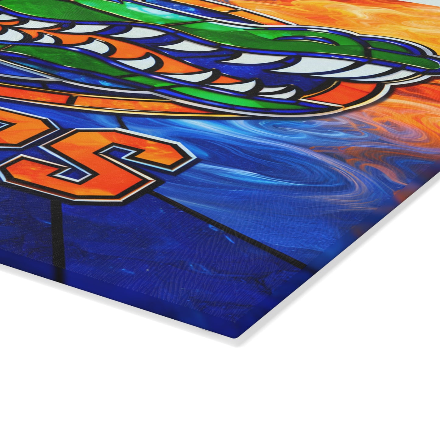 Stained Glass Reptile Glass Cutting Board – Bold Flame & Water Art Kitchen Decor