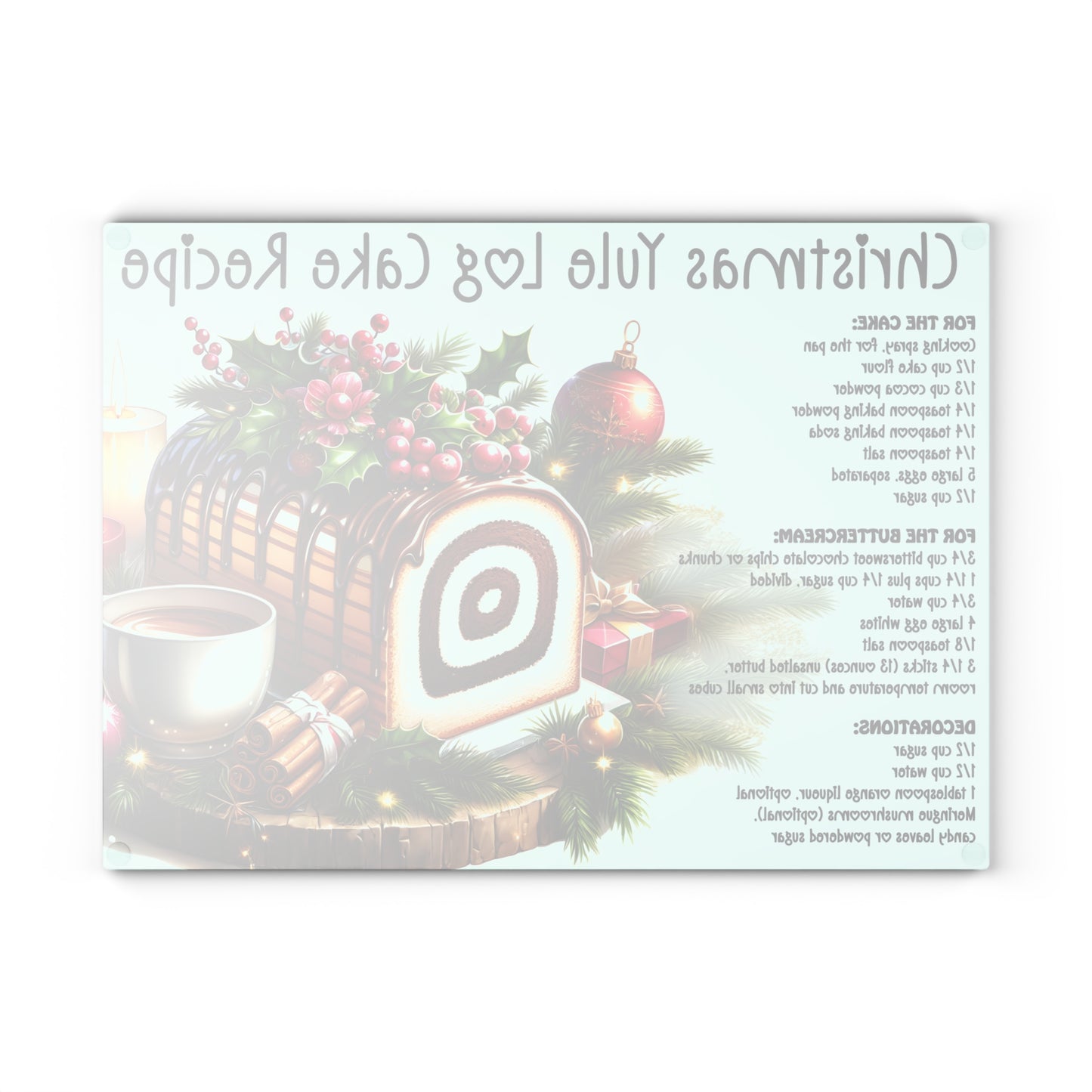 🎄🍰 Christmas Yule Log Cake Recipe Cutting Board – Festive Recipe Art for Your Holiday Kitchen