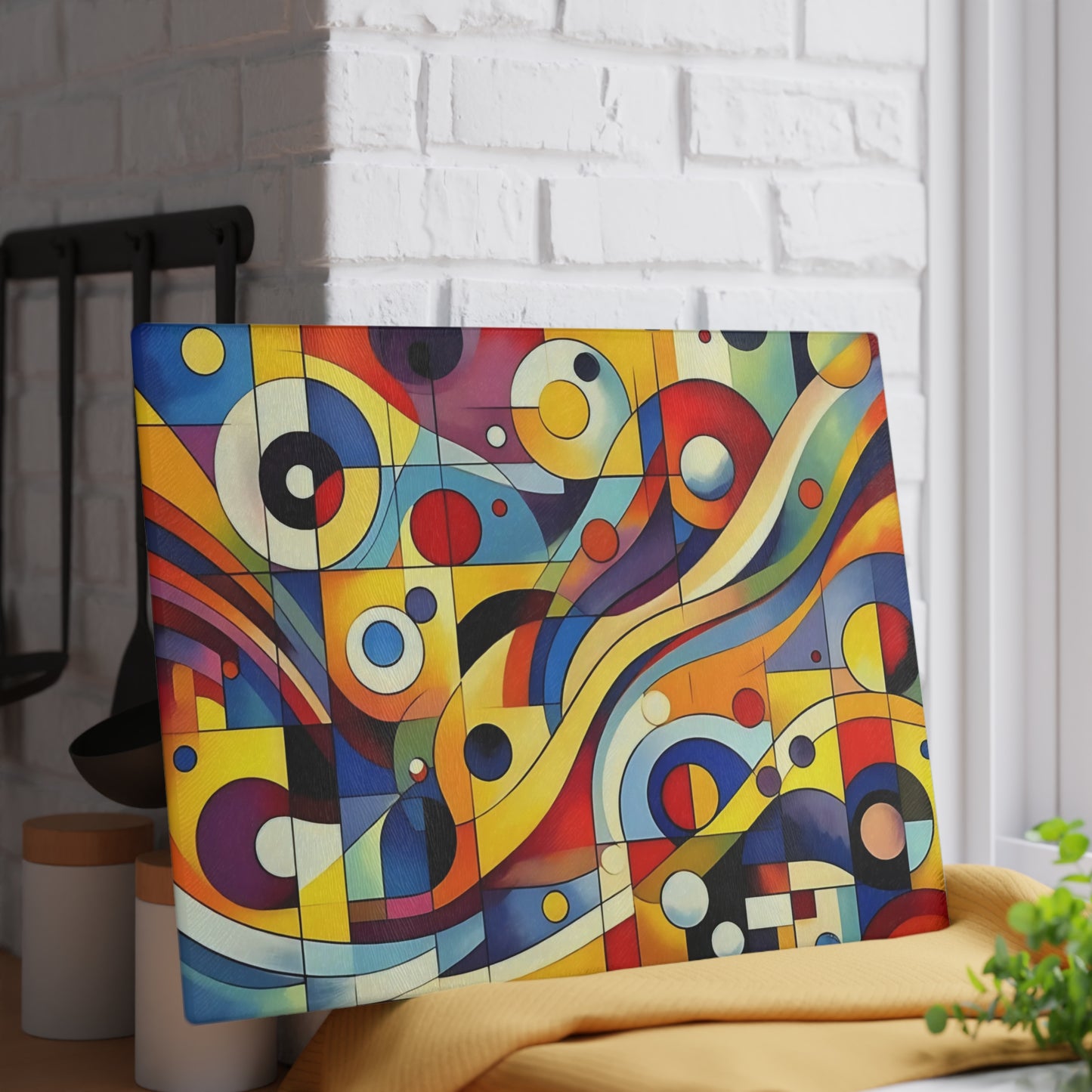 Tabla de cortar - Diseño abstracto multicolor, tabla de cortar de vidrio templado, tabla para charcutería, tabla de cortar, regalo de inauguración de la casa, tabla de cortar personalizada, rústica