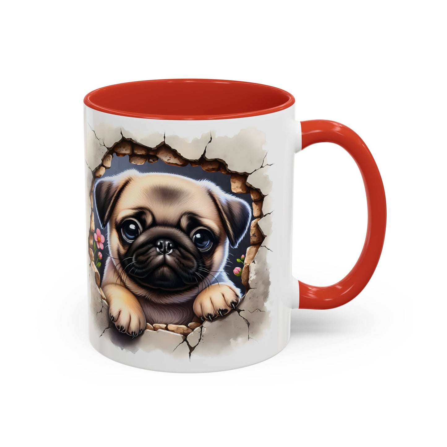 🐾💛 Pug Puppy Accent Mug – Cute Wrinkly Pug Coffee Cup ☕✨
