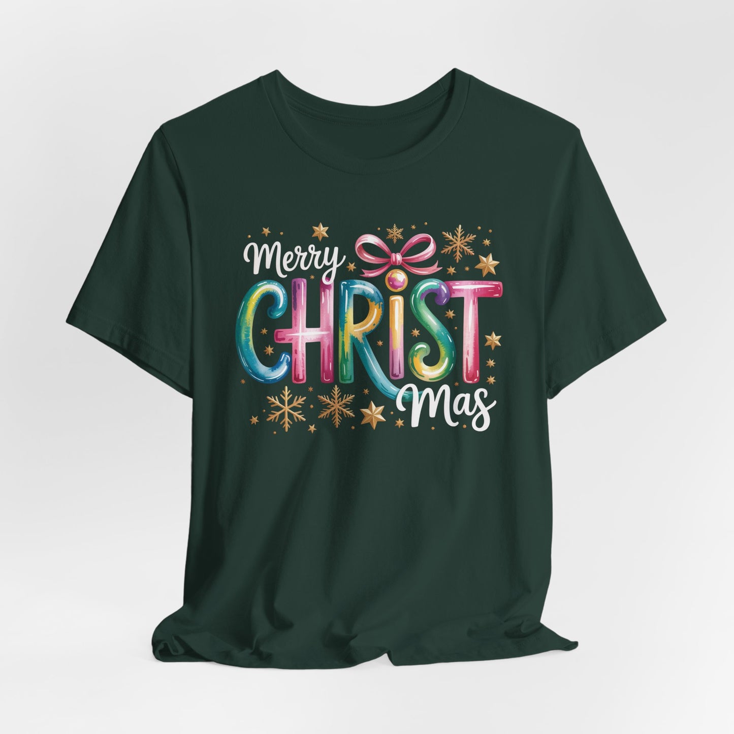 🎄✨ Merry Christmas Glow Lettering T-Shirt – Festive & Bright Holiday Style 🎁🌟