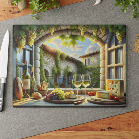 🍇 Courtyard Wine & Cheese Cutting Board – European Vineyard Elegance for Your Kitchen