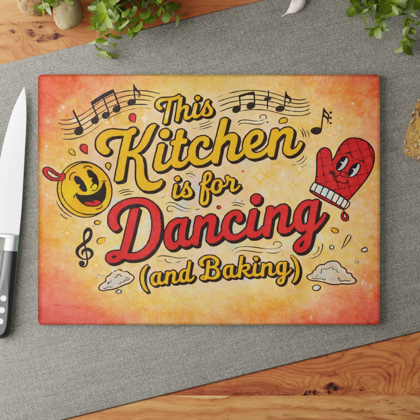 This Kitchen Is for Dancing (and Baking) Glass Cutting Board – Fun Music Kitchen Decor