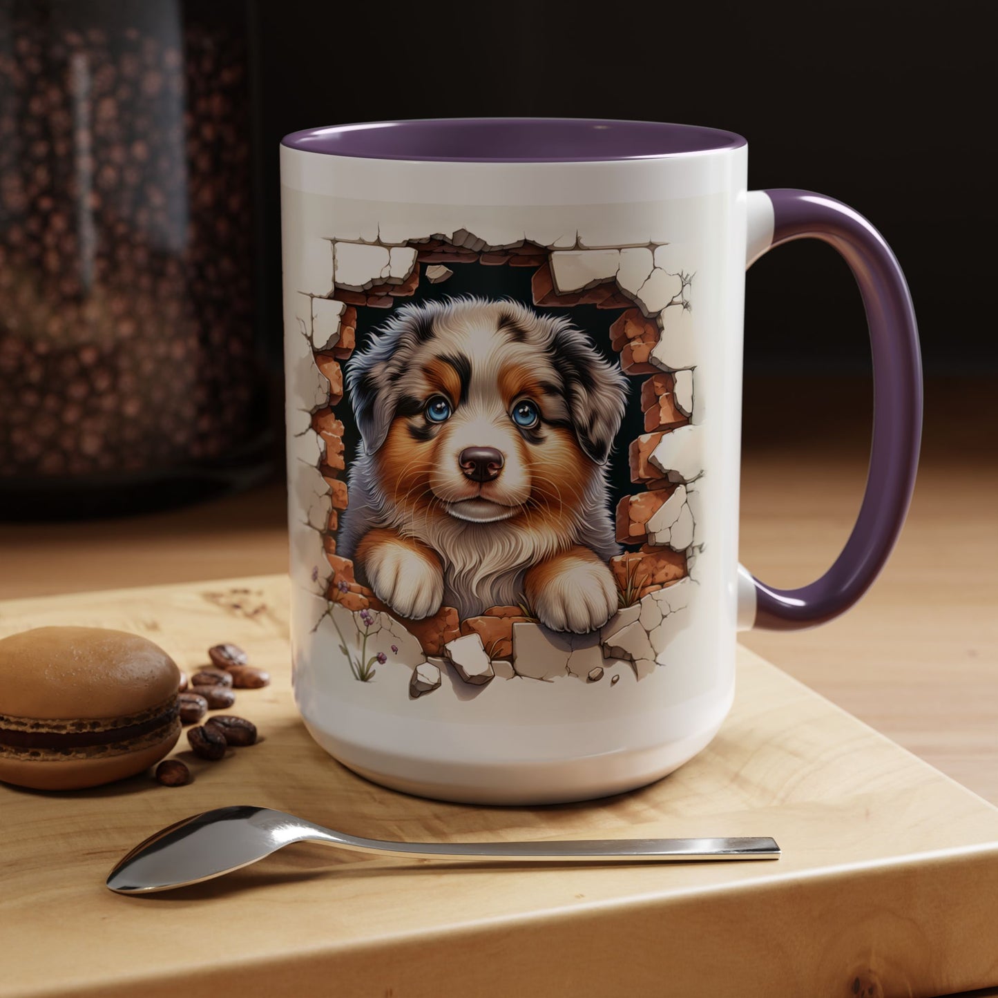 🐾☕ Australian Shepherd Puppy Peek Accent Mug – Blue-Eyed Beauty Dog Lover Gift ✨💙