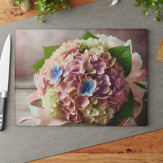 Tabla de cortar de vidrio templado con flores de hortensia: elegante decoración floral para la cocina, regalo único, tabla de cortar de vidrio, tabla para charcutería, tabla de cortar personalizada, flores