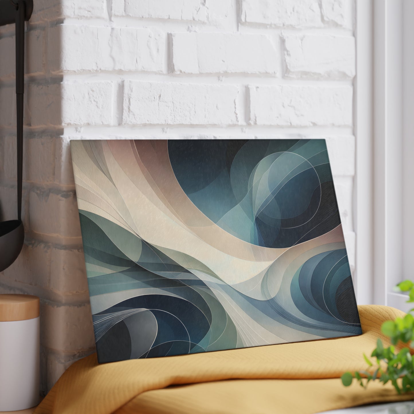 Modern Abstract Wave Glass Cutting Board – Neutral Flow Contemporary Kitchen Art