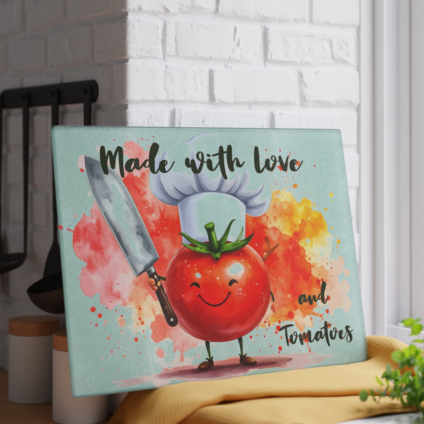 🍅 Made With Love and Tomatoes – Funny Chef Cutting Board