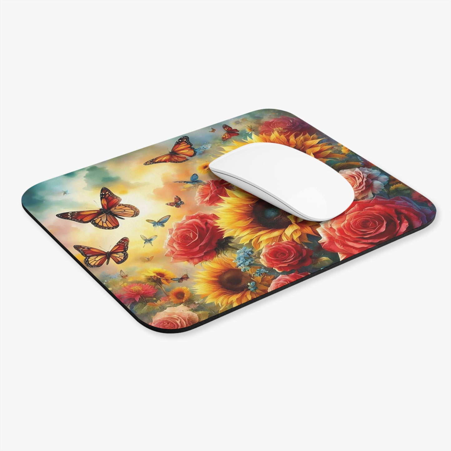 🖱️🌻🦋 Sunflowers & Butterflies Mouse Pad – Bright Garden Desk Art