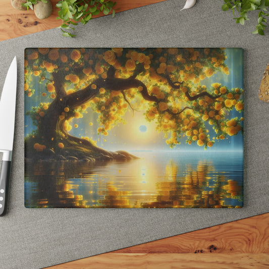 🌞 Golden Blossom Tree Cutting Board – Tranquil Elegance with Sunset Glow