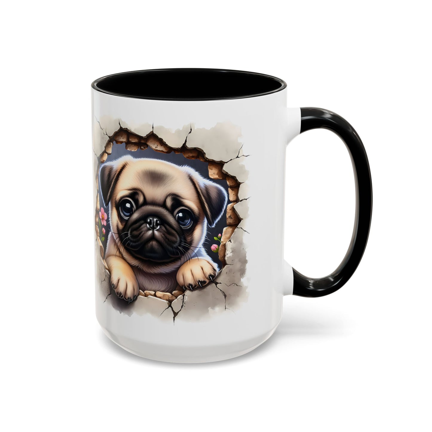 🐾💛 Pug Puppy Accent Mug – Cute Wrinkly Pug Coffee Cup ☕✨