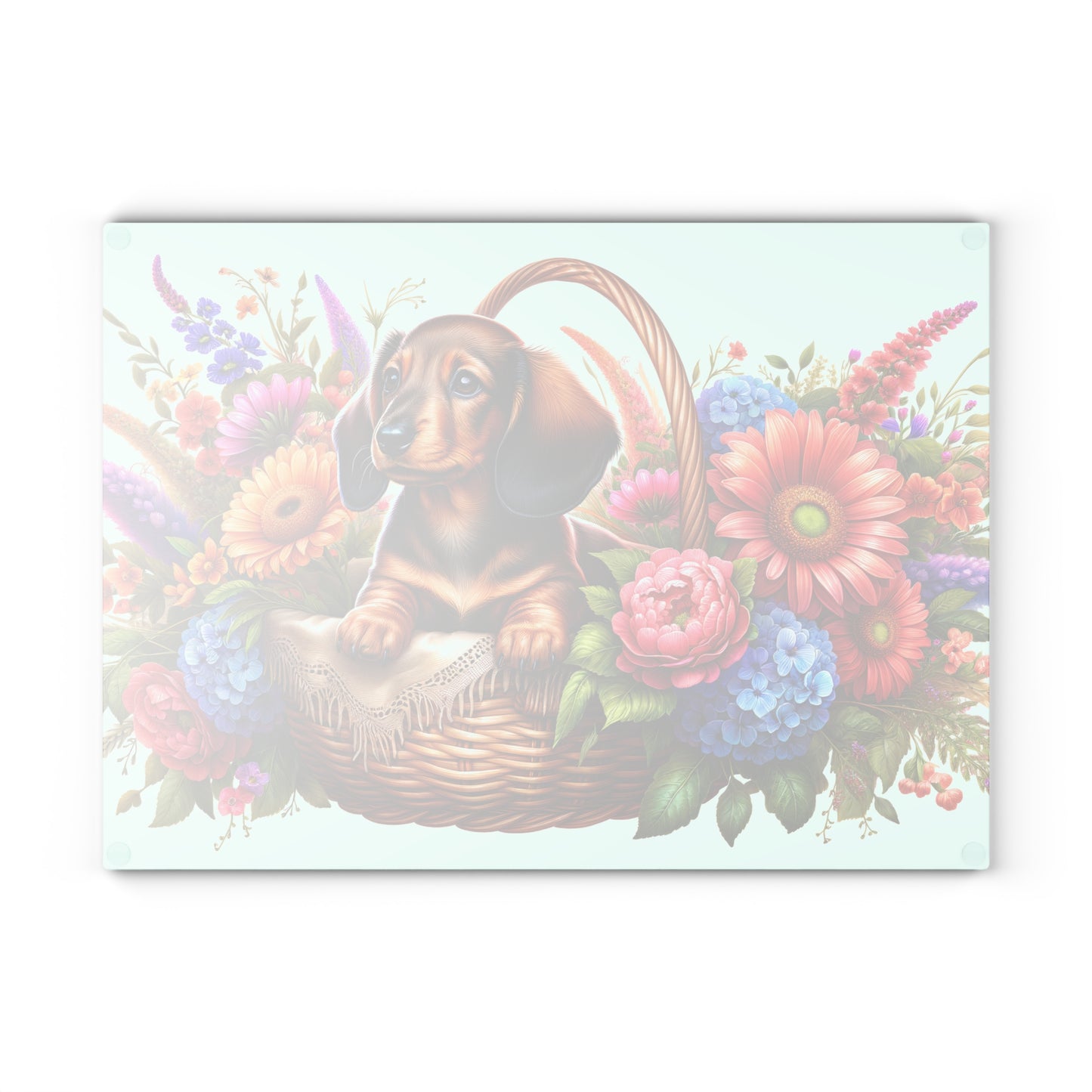 🌸 Dachshund Floral Basket Cutting Board – Whimsical Charm for Your Kitchen