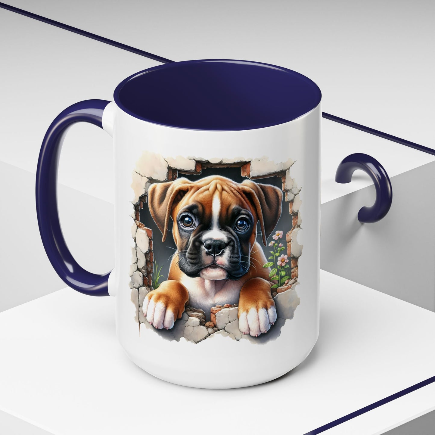 🐶☕ Boxer Puppy Peek Accent Mug – Adorable Dog Lover Gift ✨💛