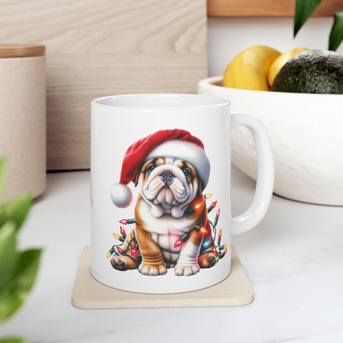 🎅 English Bulldog Christmas Lights Mug – Grumpy Pup, Jolly Spirit! 🐾☕