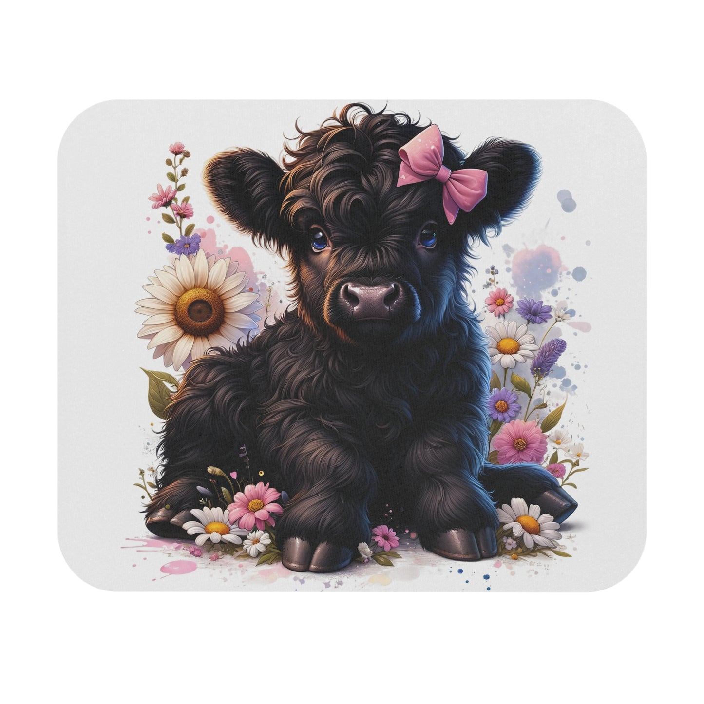 🖱️🌸🐮 Highland Calf with Pink Bow Mouse Pad – Sweet Country Charm for Your Desk