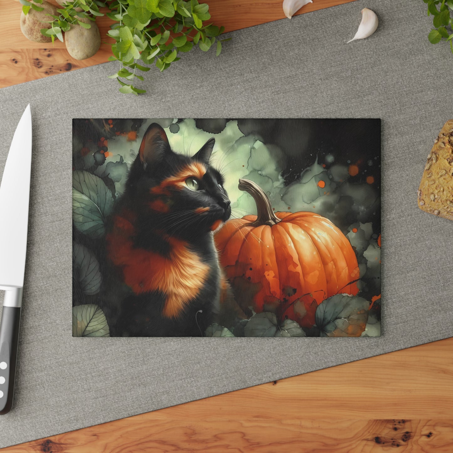 🖤🎃 Spooky Black Cat & Pumpkin Cutting Board – Haunted Elegance for Your Kitchen 🎃🖤