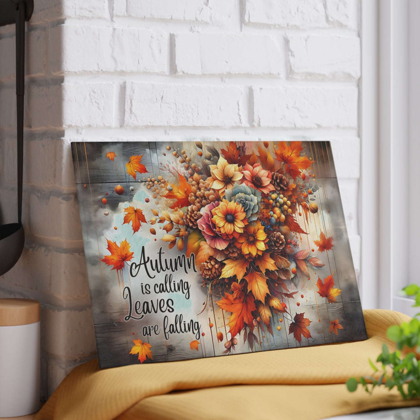 🍂✨ “Autumn Is Calling” Glass Cutting Board – Cozy Fall Kitchen Accent
