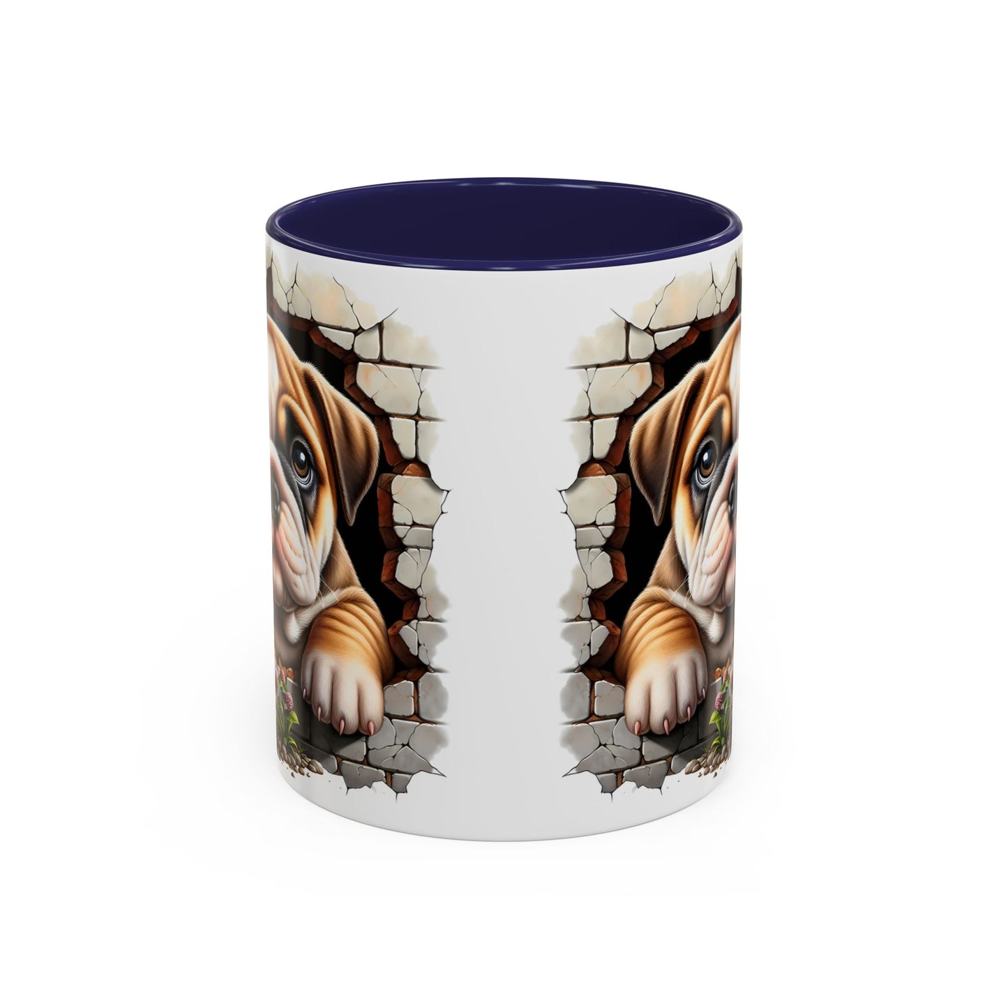 🎀🐶 English Bulldog Puppy Accent Mug – Cute Peek-Through Dog Design for Animal Lovers ☕💖