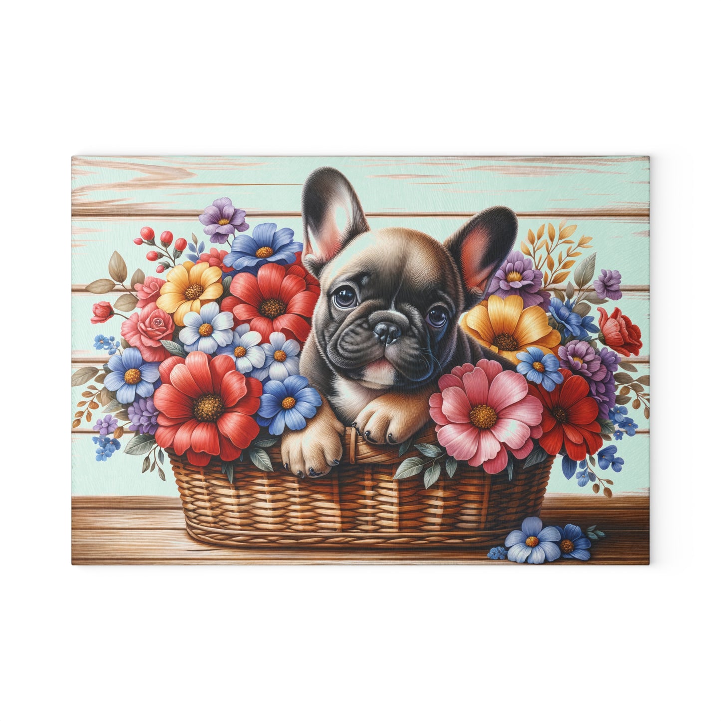 🐶🌸 French Bulldog in Basket Cutting Board – Adorable Elegance for Your Kitchen 🌼