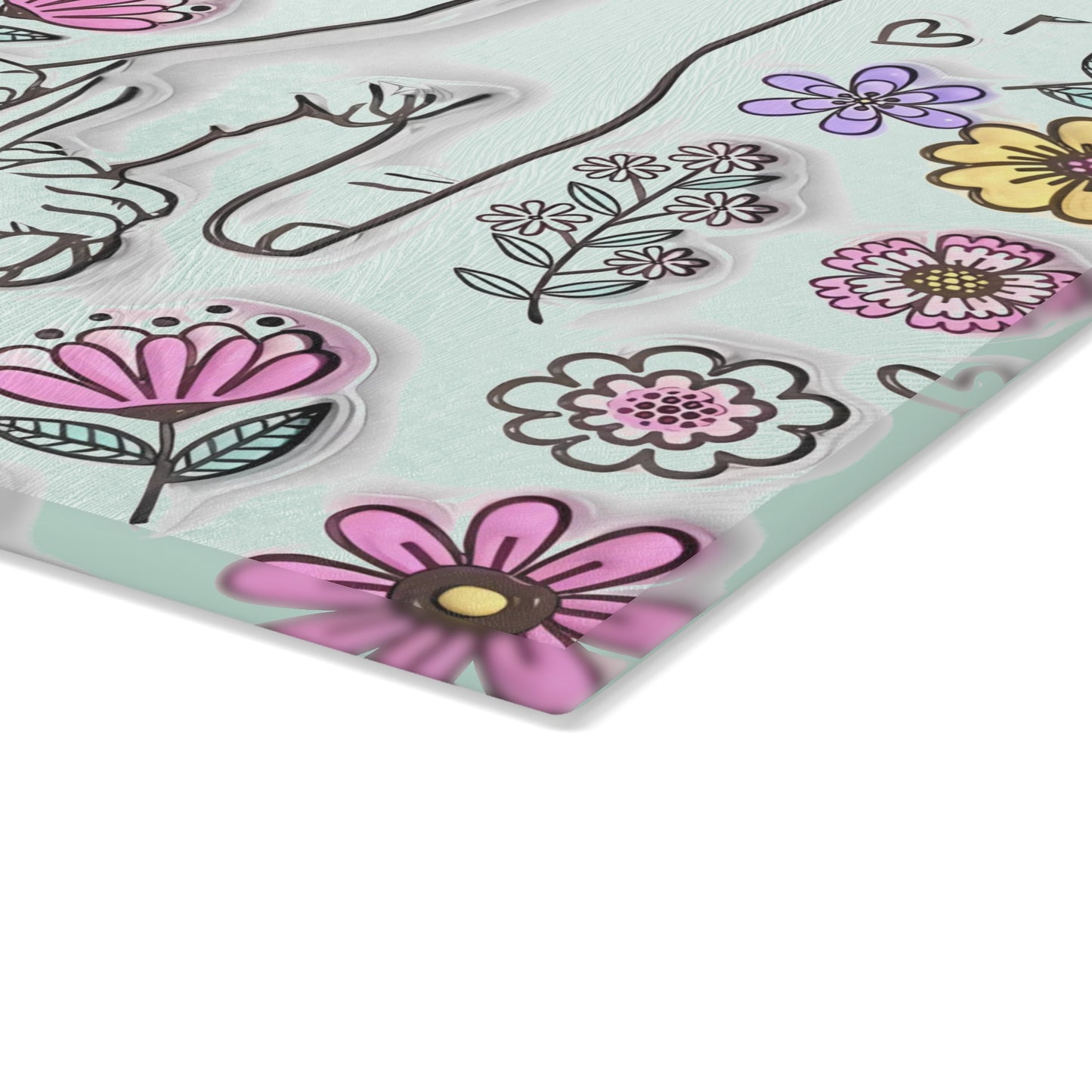 Mother & Children Handprint Floral Glass Cutting Board – A Heartfelt Keepsake for Mom