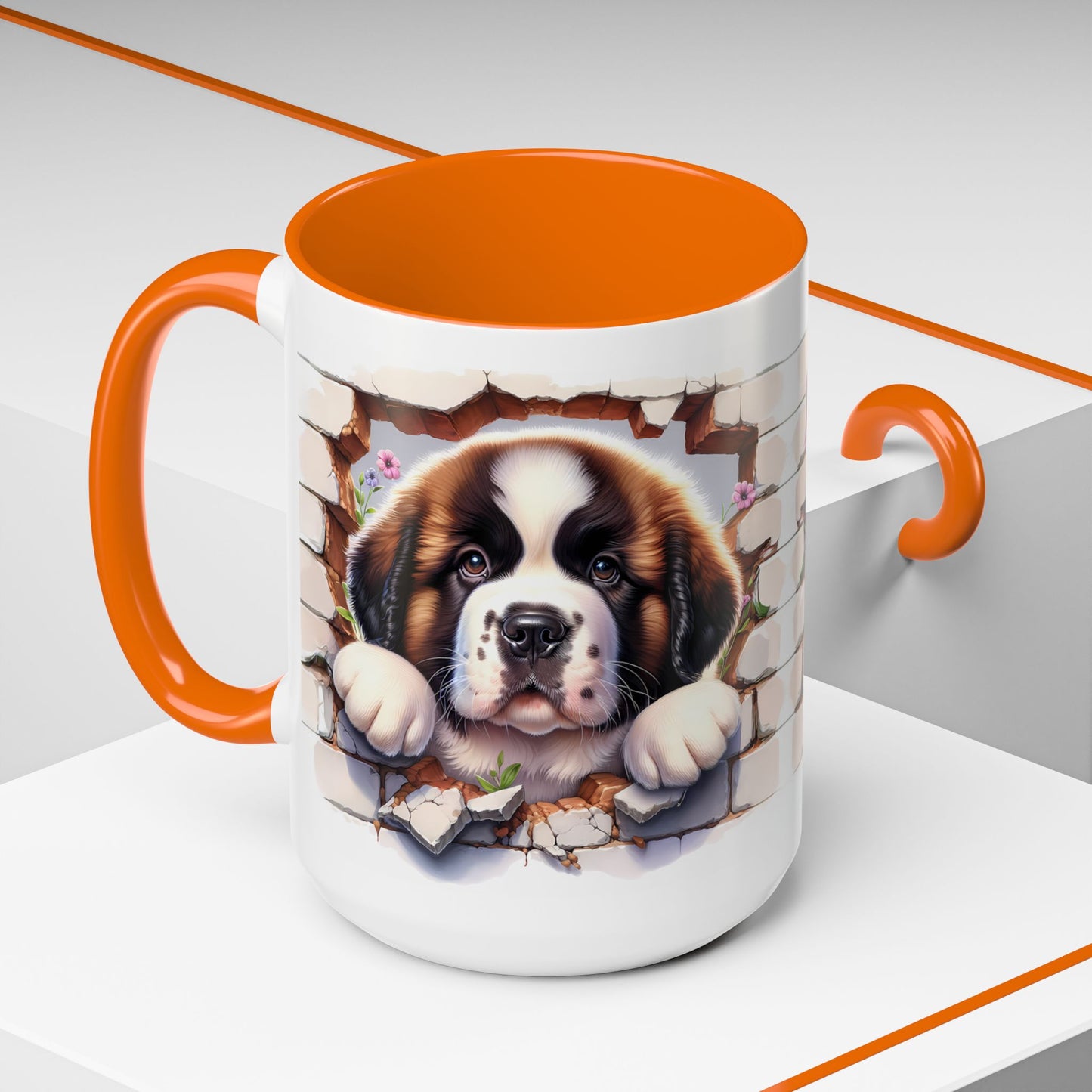 🐾☕ St. Bernard Puppy Peek Accent Mug – Gentle Giant Pup Lover Gift ✨❤️