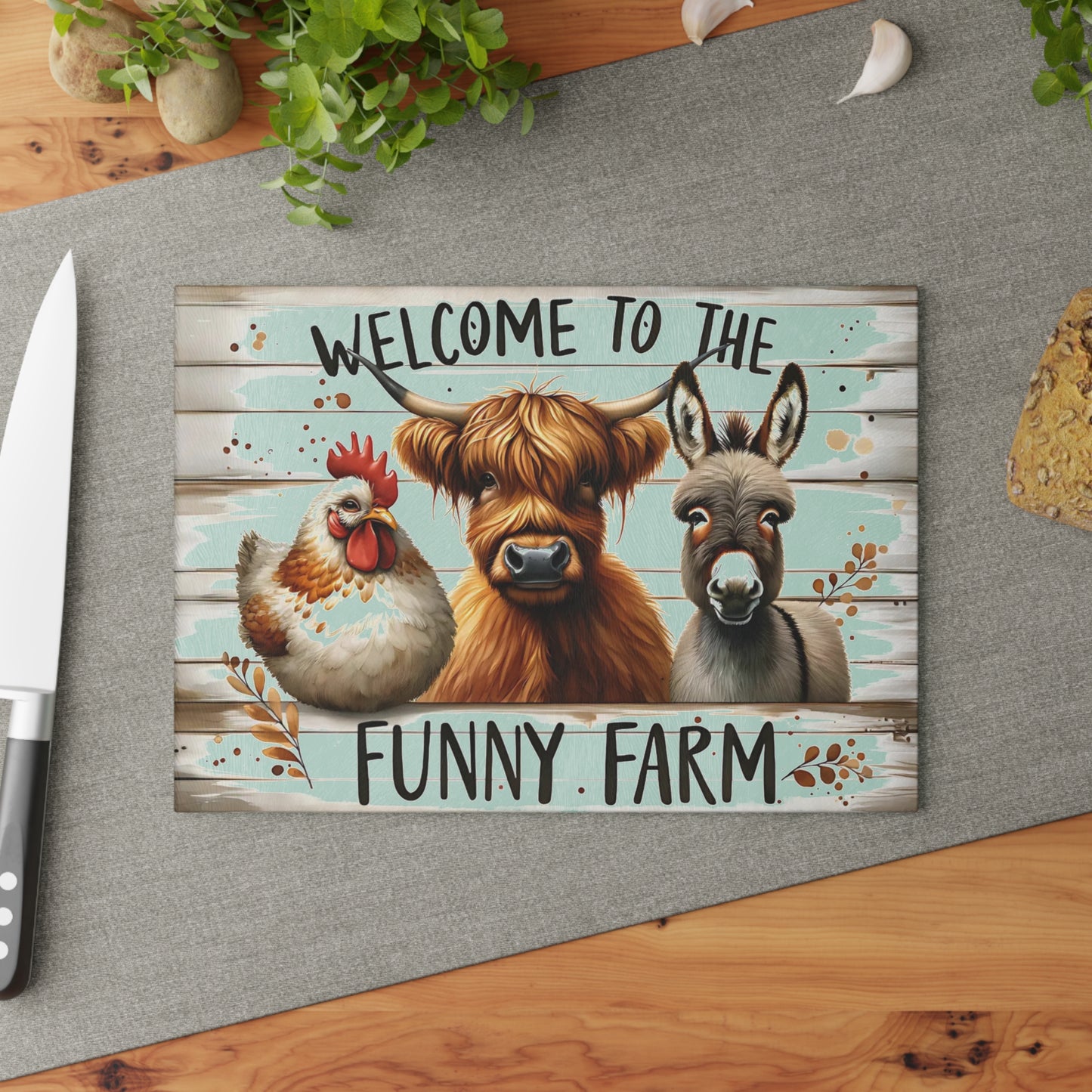 Funny Farm Animal Cutting Board – Rustic Farmhouse Humor for Your Kitchen