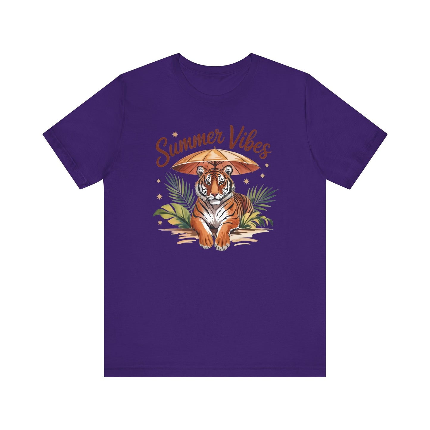 Camiseta Summer Vibes Tiger – Gráfico de palmeras de la selva con paraguas | Múltiples opciones de color