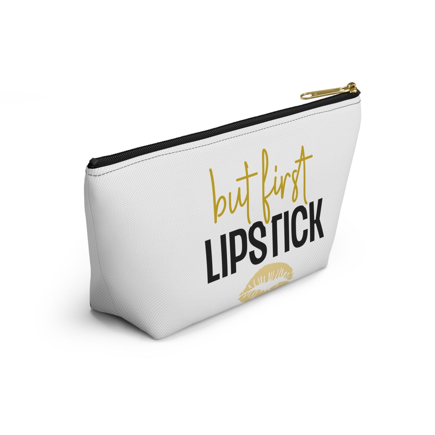 Accessory Pouch – "But First Lipstick" Yellow Makeup Bag