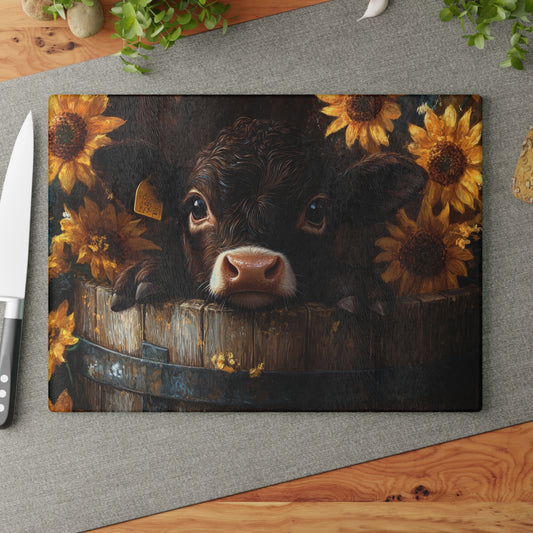 🌻🐄 Rustic Sunflower Calf Cutting Board – Farmhouse Charm Meets Country Elegance 🌾✨