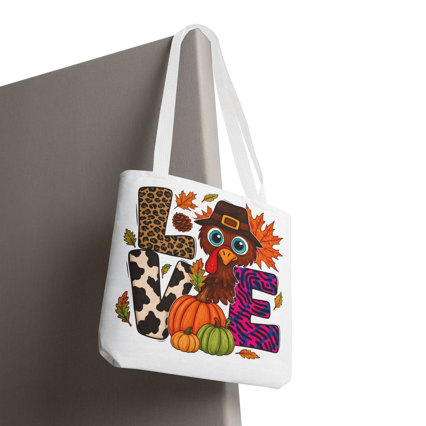 🦃 LOVE Turkey Tote Bag – Wild Prints, Big Eyes & Thanksgiving Fun 🎨