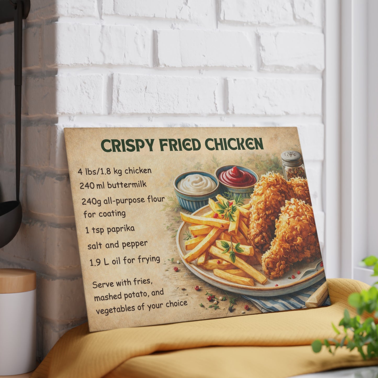 Crispy Fried Chicken Recipe Glass Cutting Board – Classic Comfort Food Kitchen Art