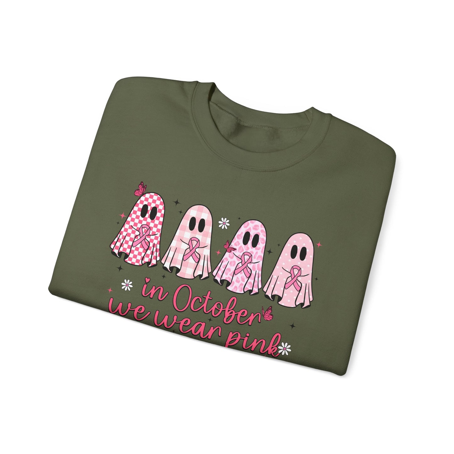🎀👻 In October We Wear Pink Sweatshirt – Breast Cancer Awareness Halloween Ghosts