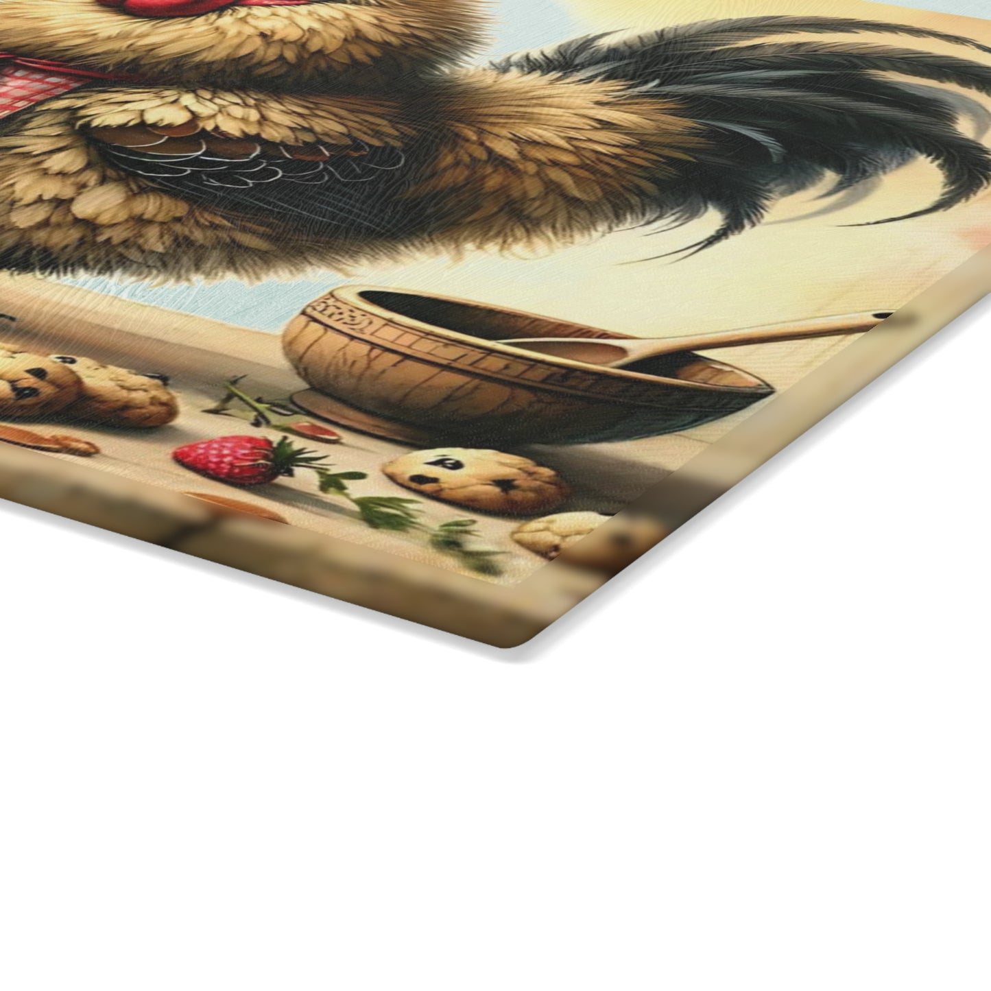 🐔🍪 “Just a Cluckin’ Good Baker” Glass Cutting Board – Cozy Laughs for Your Kitchen
