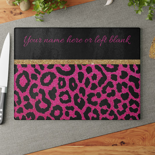 Tabla de cortar con estampado de leopardo rosa: decoración de cocina personalizada y llamativa con brillo y glamour