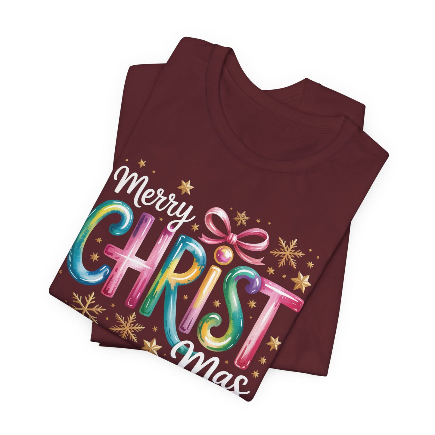 🎄✨ Merry Christmas Glow Lettering T-Shirt – Festive & Bright Holiday Style 🎁🌟