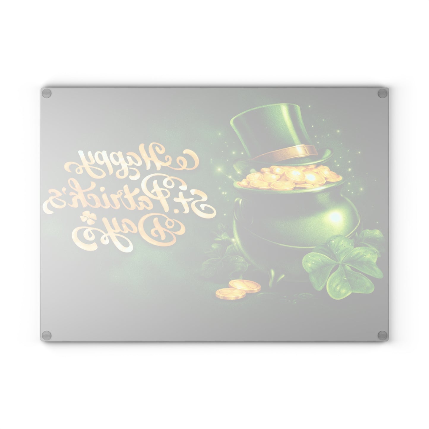Happy St. Patrick’s Day Clover & Gold Glass Cutting Board – Festive Irish Kitchen Accent