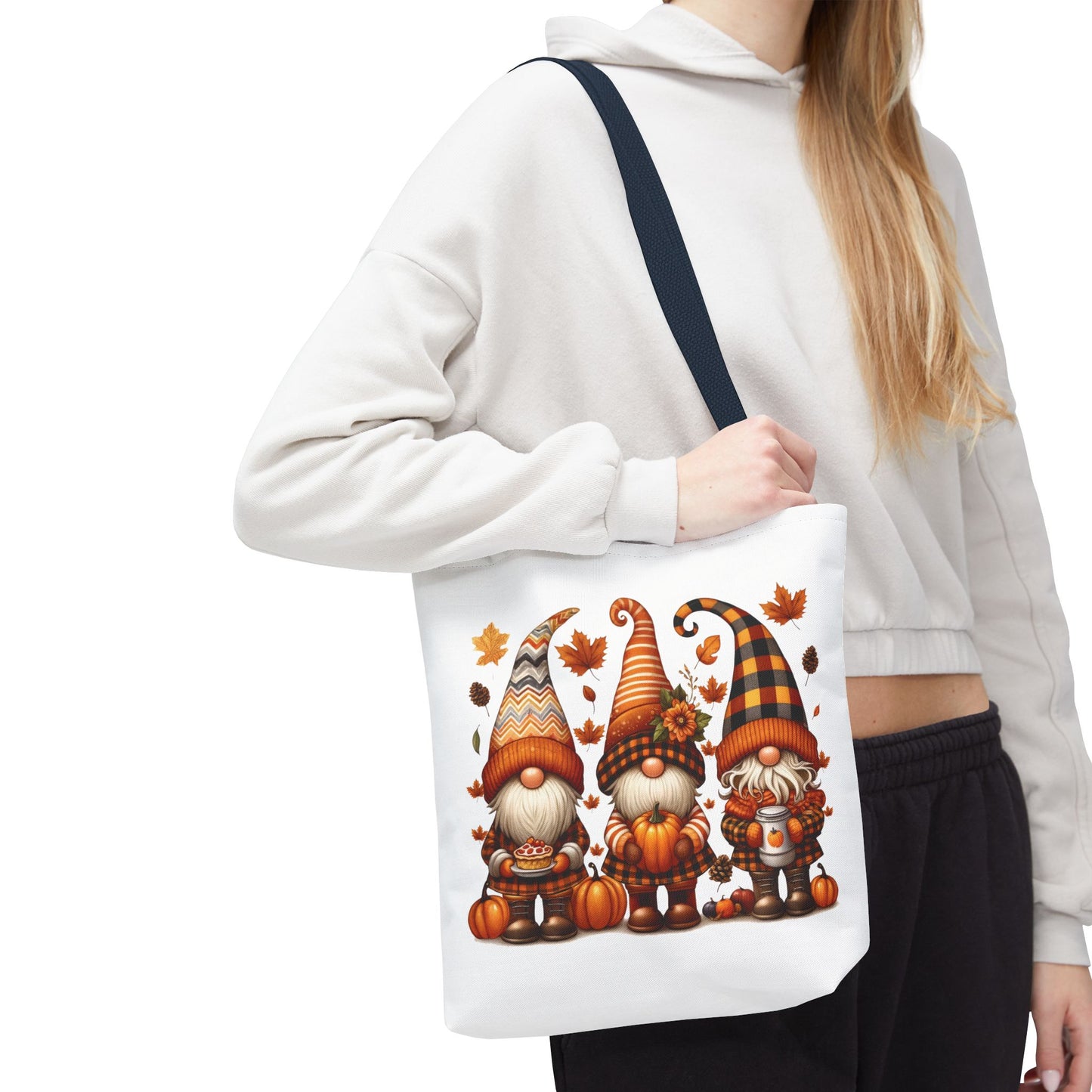 🍁 Autumn Gnome Trio Tote Bag – Cozy Fall Charm with Pumpkin Spice Magic