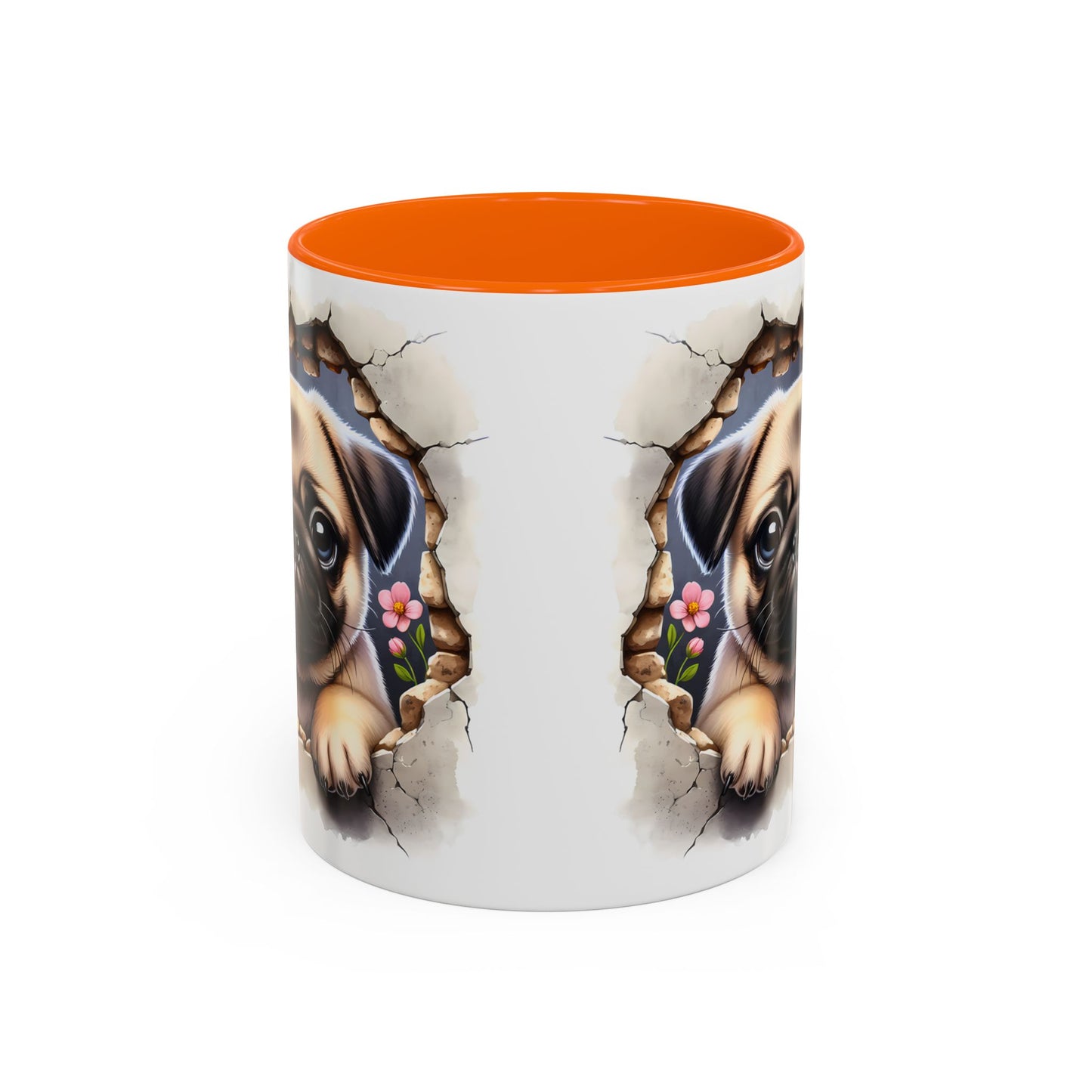 🐾💛 Pug Puppy Accent Mug – Cute Wrinkly Pug Coffee Cup ☕✨