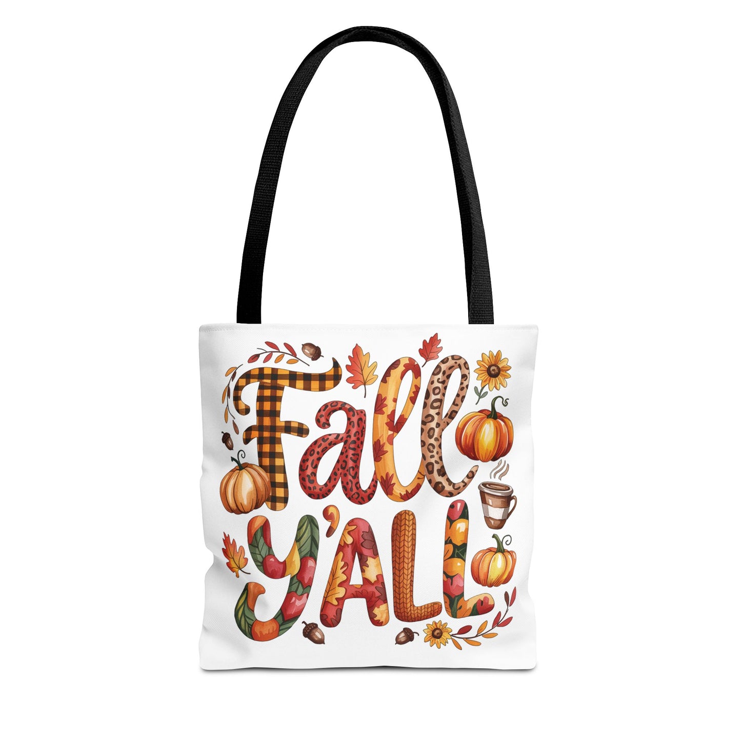🎃 Fall Y’all Tote Bag – Bold Prints, Cozy Coffee & Pumpkin Cheer 🍂