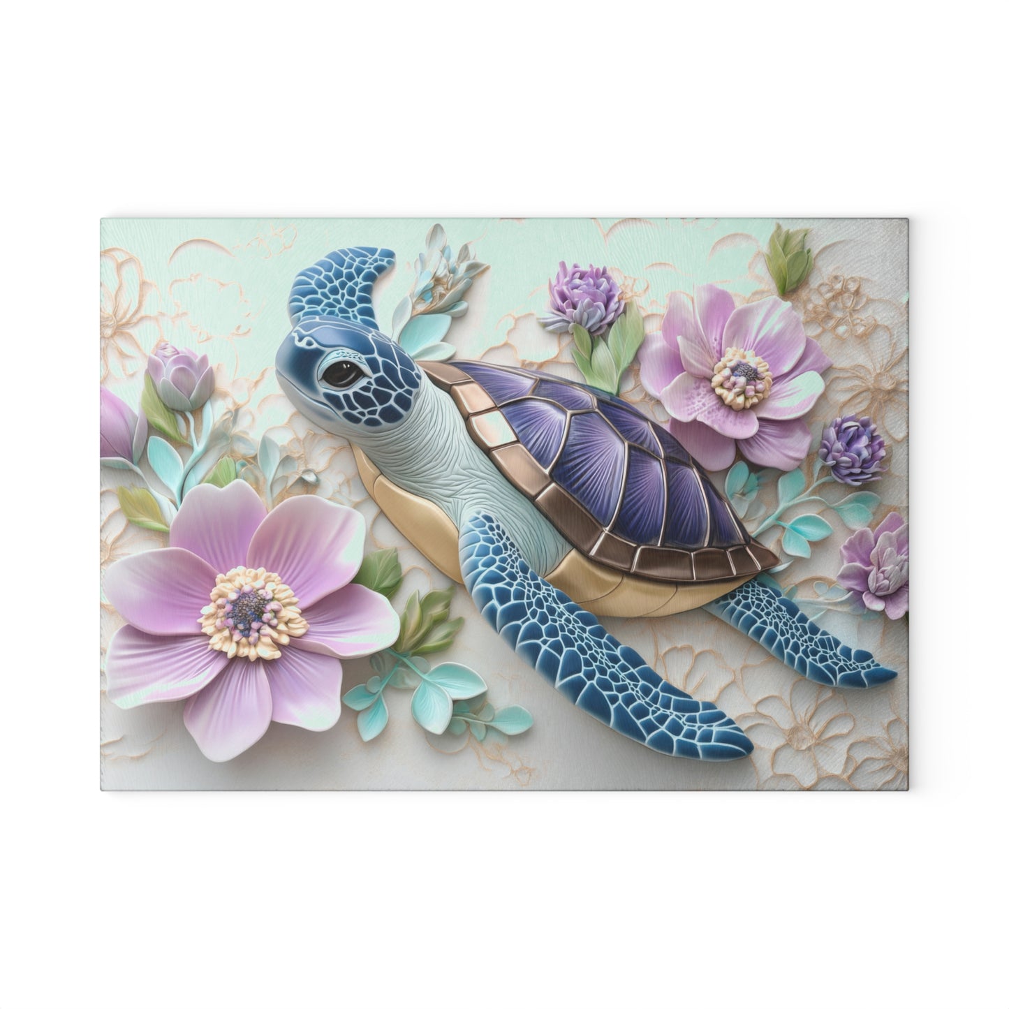 🐢 Floral Sea Turtle Cutting Board – Ocean Beauty Meets Botanical Elegance