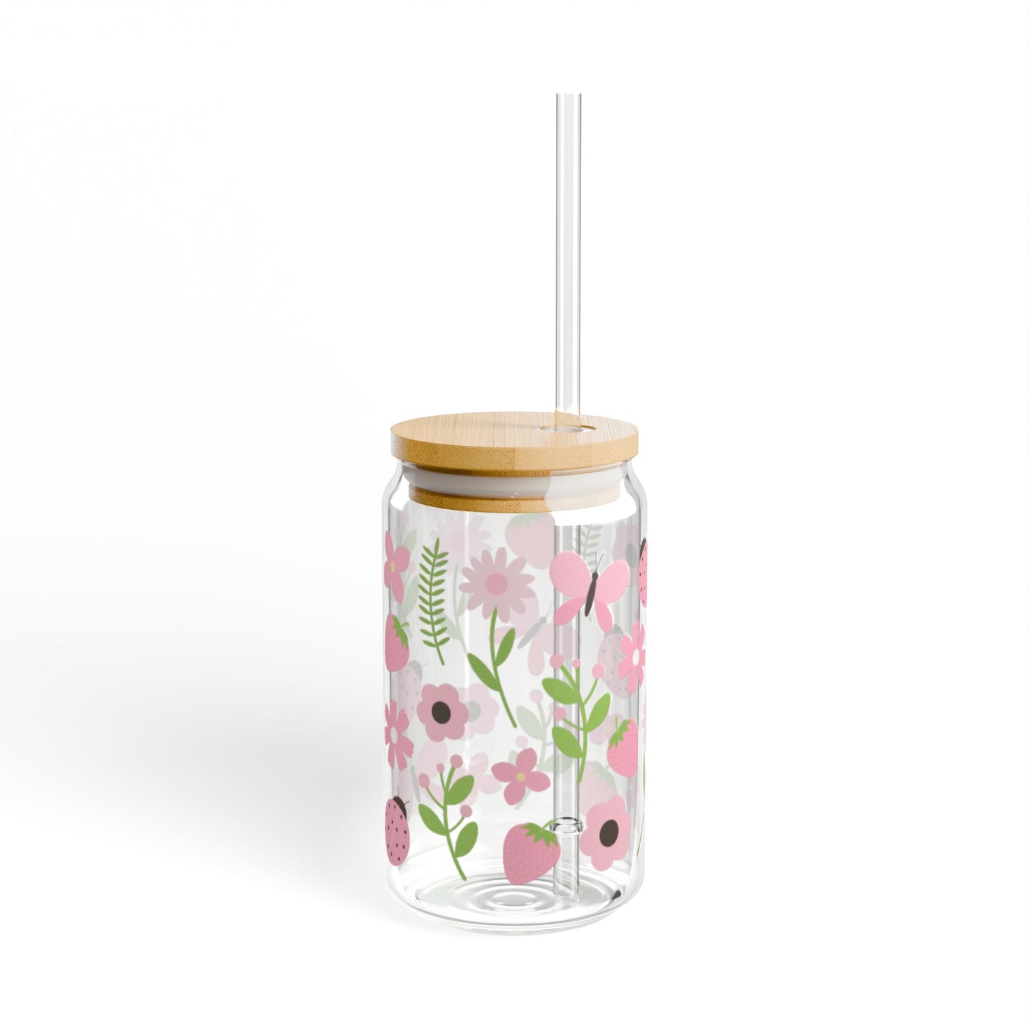 🍓🌸 Strawberry Ladybug Sipper Glass – 16oz Sweet Garden Charm in Every Sip 💕🌿