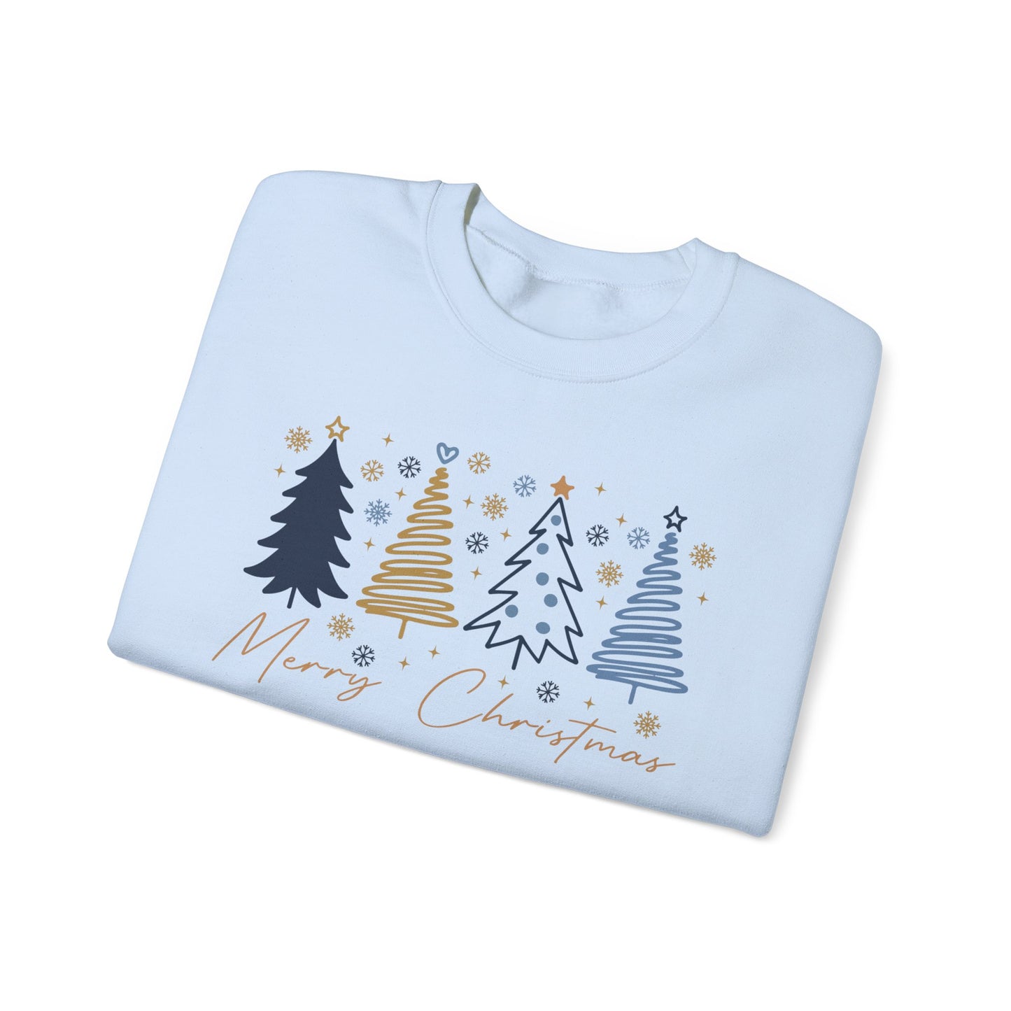 🎄✨ Merry Christmas Sweatshirt – Modern Navy & Gold Holiday Trees ❄️⭐
