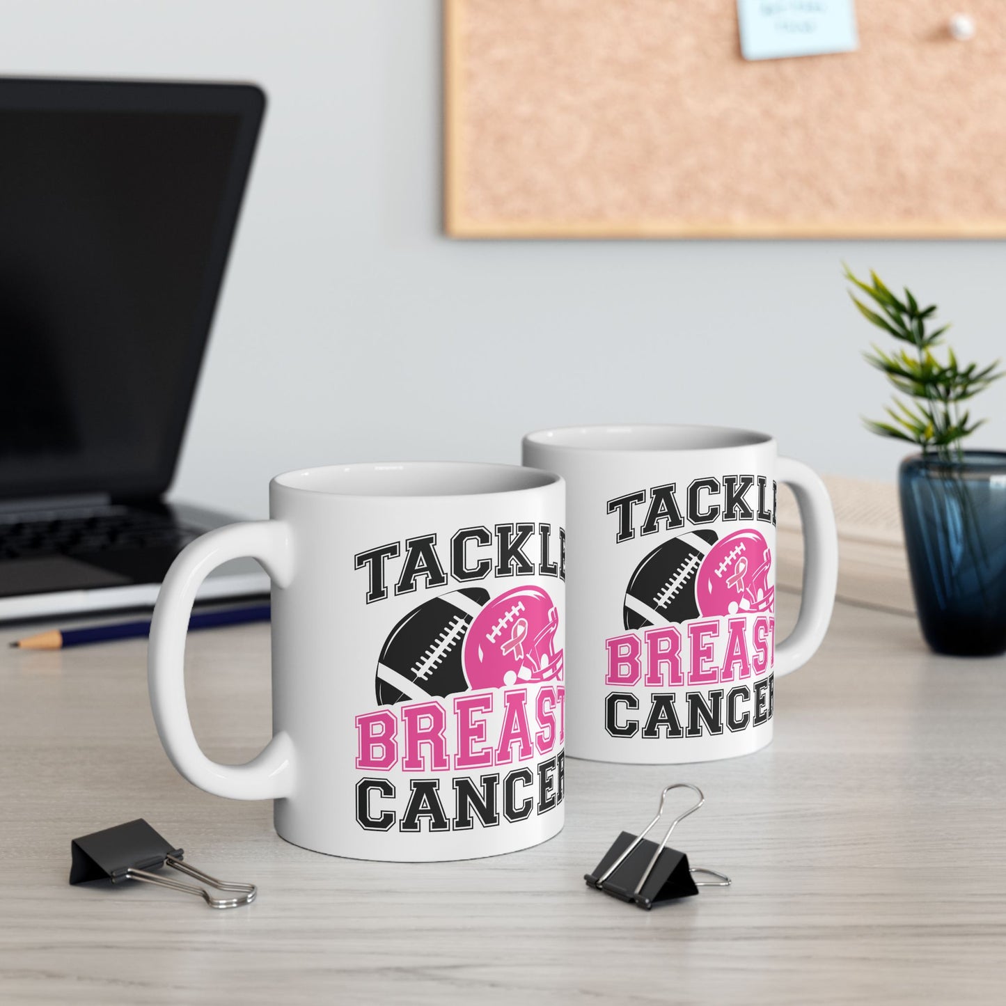 🏈🎀 Tackle Breast Cancer Mug – Football Strength Meets Awareness 💗