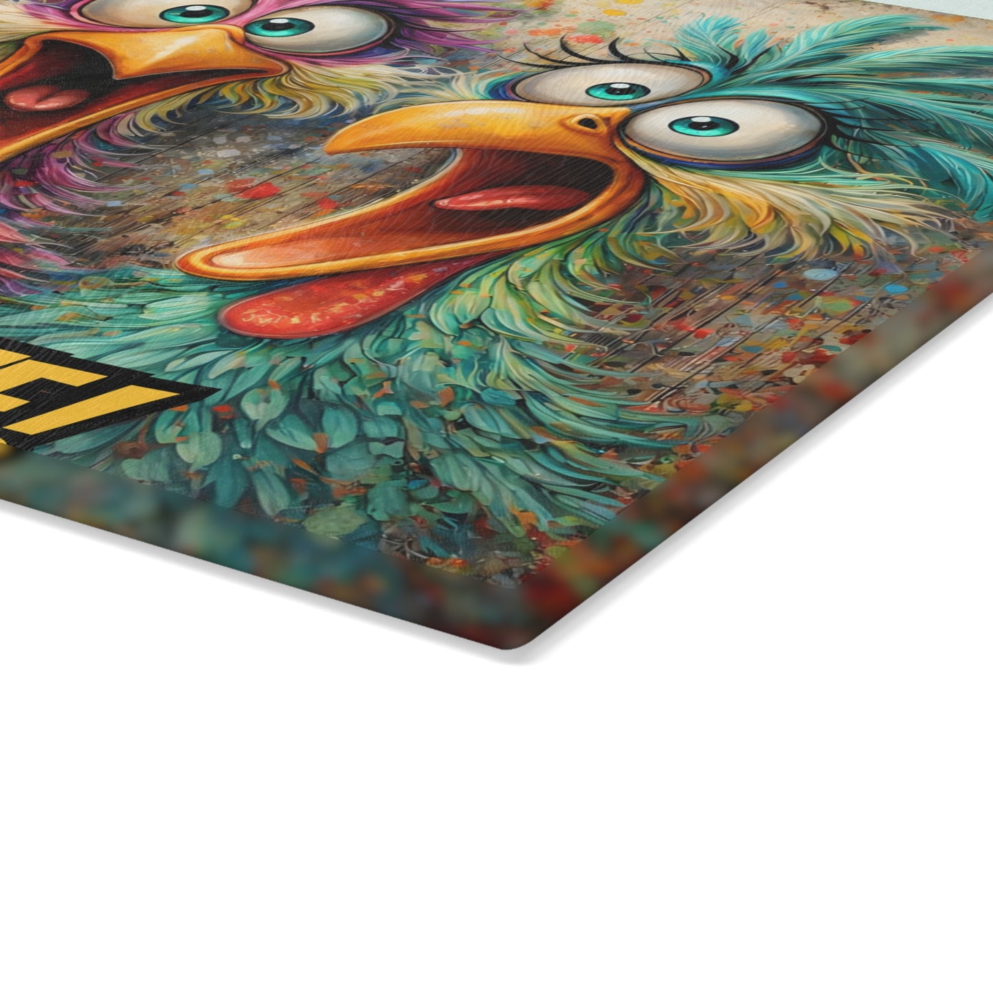 Kitchen Chaos Served Daily Glass Cutting Board – Funny Chicken Kitchen Art