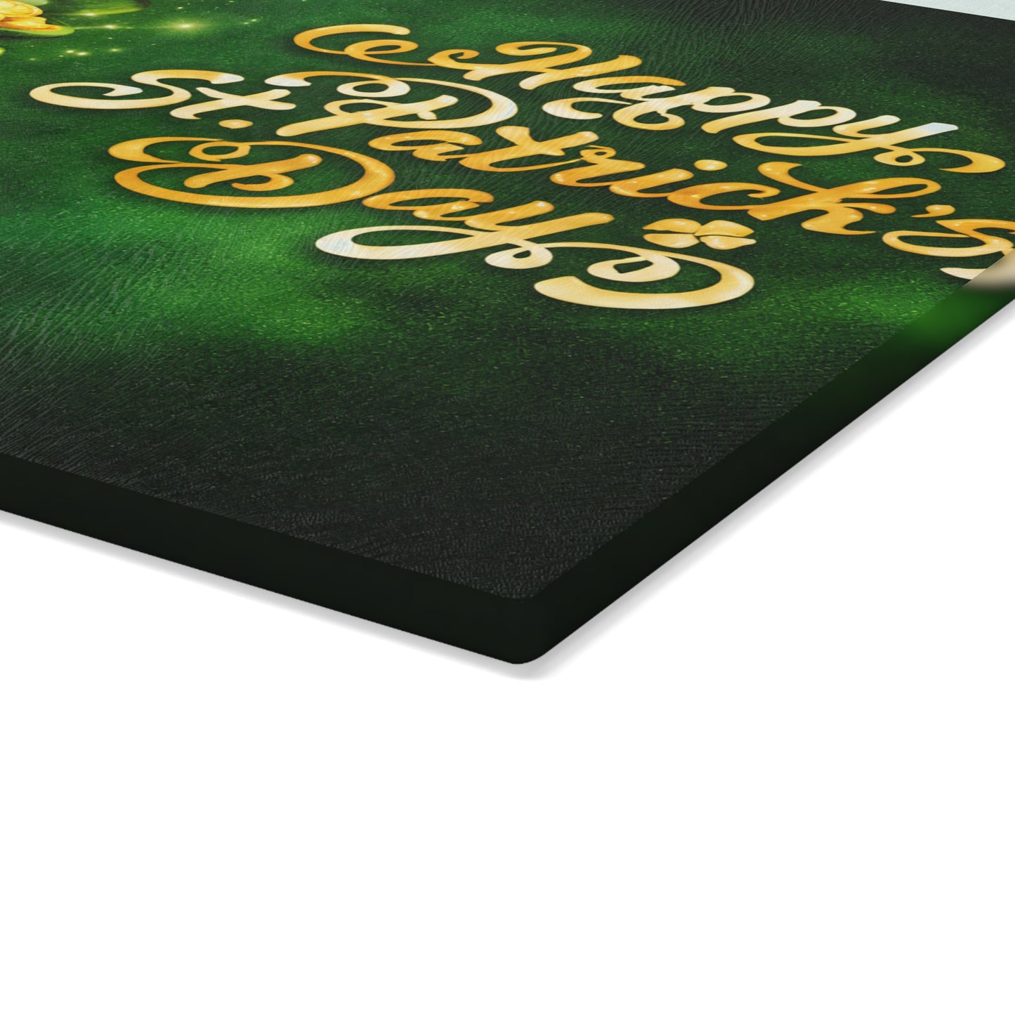 Happy St. Patrick’s Day Clover & Gold Glass Cutting Board – Festive Irish Kitchen Accent