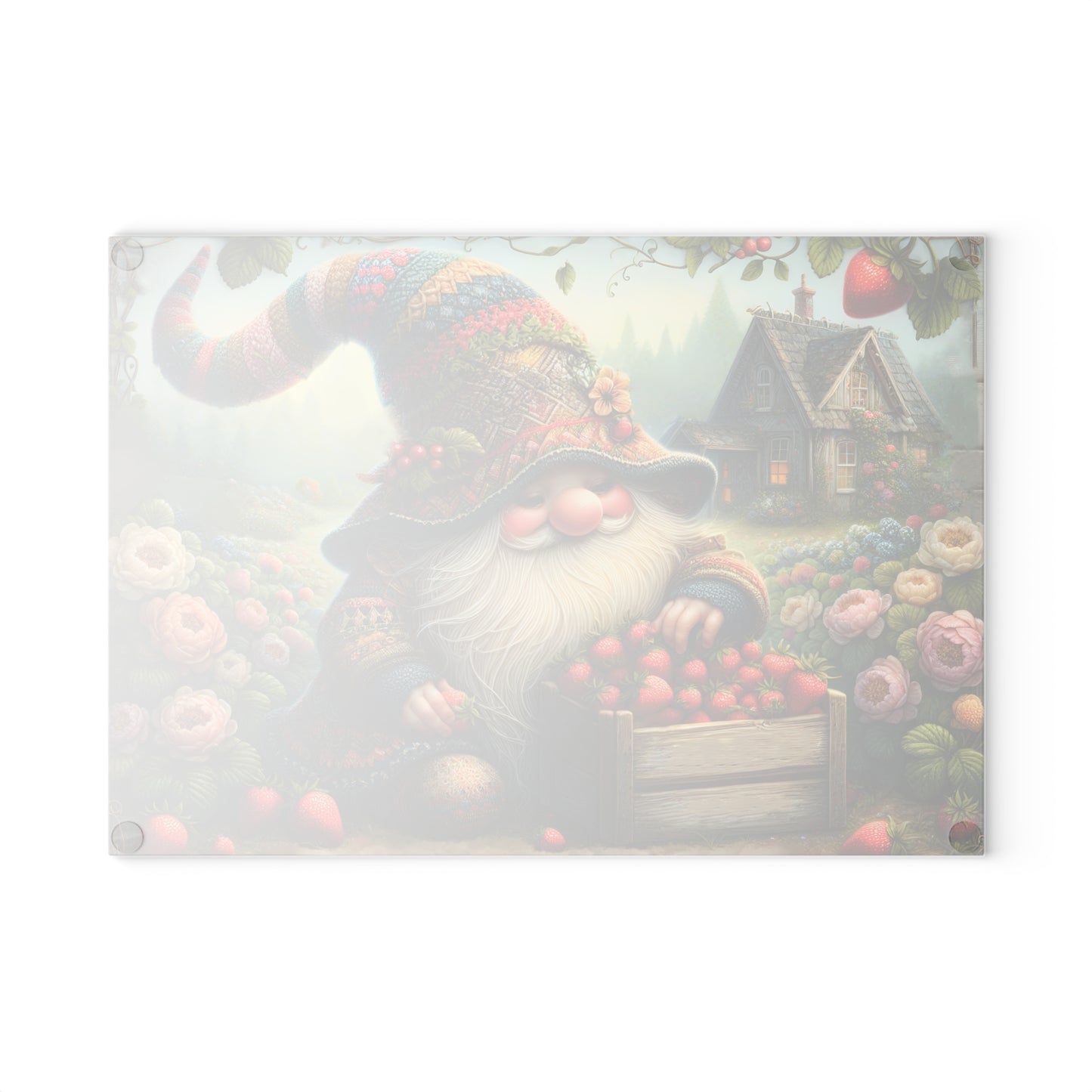 🍓🧙‍♂️ Strawberry Gnome Harvest Cutting Board – Whimsical Charm for Your Cottage Kitchen